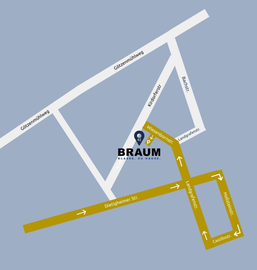 Vereinfachte Karte mit der Lage von Braum nahe der Kreuzung Niederkreuz und Wagenhofstraße, mit den in der Nähe gelegenen Straßen Dietigheimer Str., Gutzenmühlweg und Bosacker – ein kleiner Umweg, der sich lohnt. Wir sind für Sie da!.