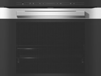 Frontansicht des Miele-Backofens H 7464 BP mit Digitalanzeige, Touch-Bedienung, Edelstahlgriff und glatter Glastür.