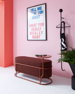 COR Drop Bank Stoff rot mit Besitelltisch und Garderobe