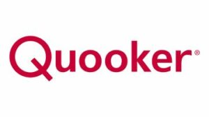 Rotes Quooker-Logo in einer fetten, modernen serifenlosen Schrift auf weißem Hintergrund.