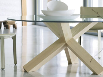 Cassina La Rotonda Glastisch Esstisch mit Holgestell weiß