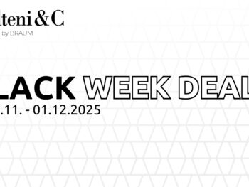 Banner mit dem Logo und Text von Molteni&C: Black Week Deals 21.11 - 01.12.2025, präsentiert von Möbel Braum, auf einem weißen geometrischen Hintergrund.
